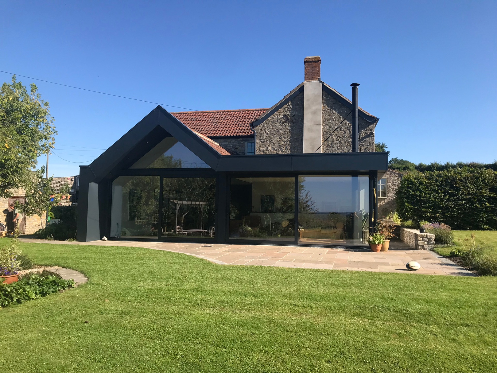 Contemporary glazed extension viewed from the garden